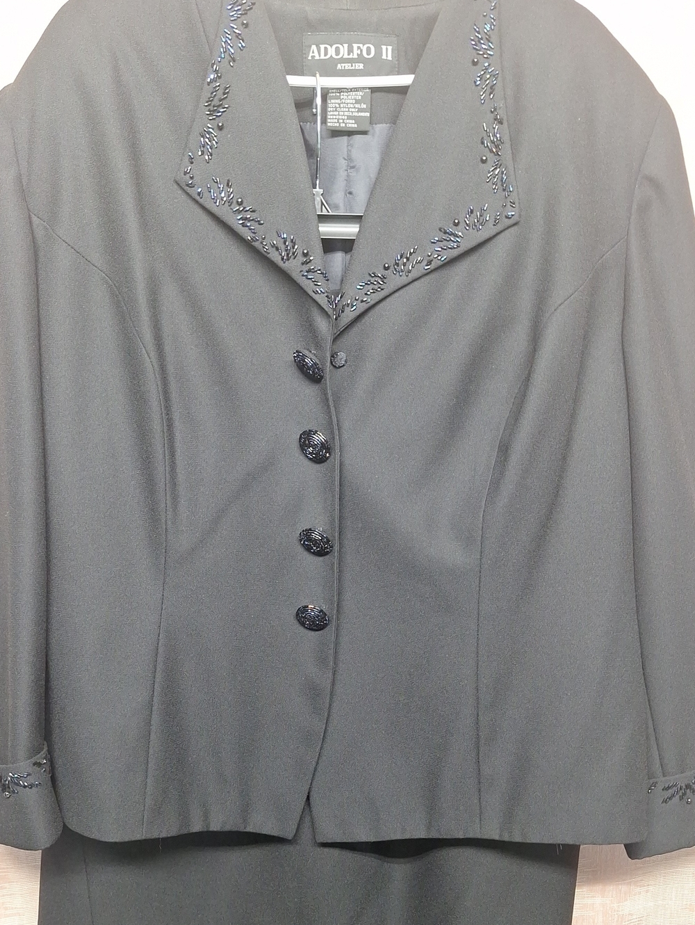 Adolfo Black Beaded Collar Women's Jacket And Skirt Size 22W